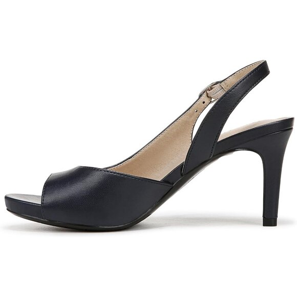 LifeStride Womens Lux Navy Faux Leather Slingback Peep Toe Pumps Heeled Sandal - Picture 9 of 9